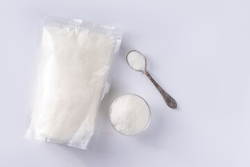 Fototapeta na wymiar Healthy natural allulose sweetener. Diet alternative sugar substitute in drops and powder 