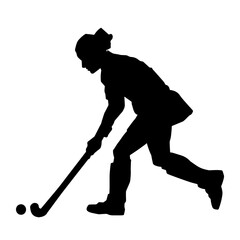 Silhouette of female land hockey athlete in action pose. Silhouette of a woman playing land hockey.