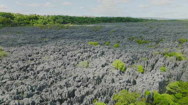 Tsingy Ankarana rocks in Madagascar island - drone shot