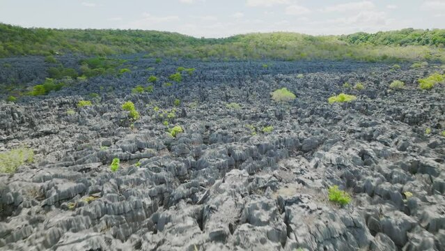 Fly over the Beautiful Tsingy Ankarana rocks in Madagascar island