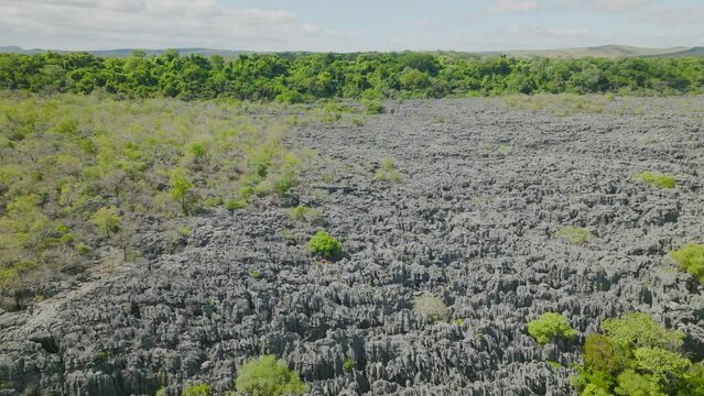 Fly over the Beautiful Tsingy Ankarana rocks in Madagascar island