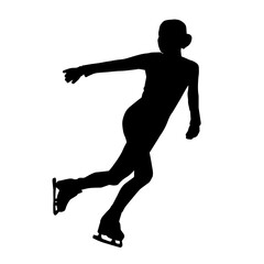 Silhouette of a slim female ice skate gymnastic dancer in action pose.