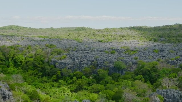 Fly over the Beautiful Tsingy Ankarana rocks in Madagascar island