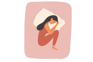 Happy woman sleeping well on bed vector illustration