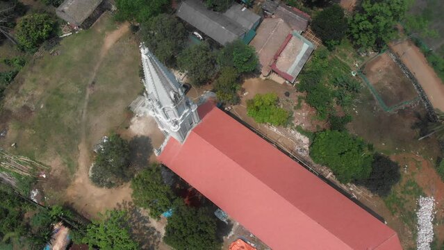 Top down view of  Gi&aacute;o Xứ Bạch Xa Catholic Church at Vietnam, aerial