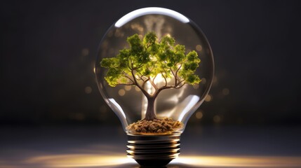 Tree of Knowledge A miniature tree growing inside a light bulb - obrazy, fototapety, plakaty