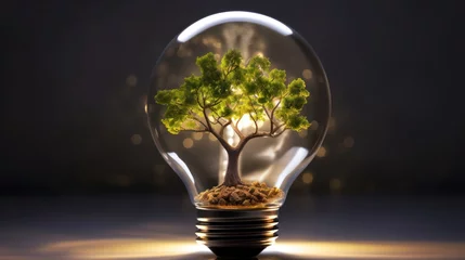 Foto op Canvas Tree of Knowledge A miniature tree growing inside a light bulb © MAY