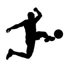 Silhouette of a man playing soccer. Silhouette of a football player in action pose.