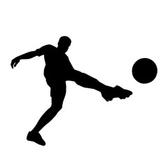 Fototapeta na wymiar Silhouette of a man playing soccer. Silhouette of a football player in action pose.