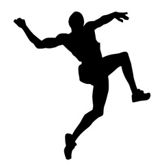 Fototapeta na wymiar Silhouette of a man athlete in jumping pose. Silhouette of a sporty male jumping.
