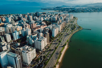 Aerial view of Florianopolis. City view of architectural landscape