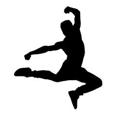 Silhouette of a man doing jump movement. Silhouette of a sporty male jumping.