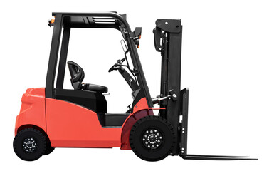 Side view red forklift