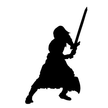recommend clip art: Silhouette of a female warrior carrying sword weapon.