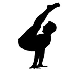 Silhouette of a sporty male doing aerobic workout in gym. Silhouette of a sporty guy in action pose.