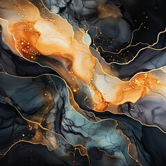 Abstract alcohol ink waves with gold texture, ai design