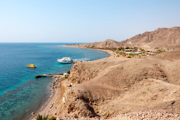 the beach around Salah El Din Castle on Farun island in the Gulf of Aqaba,Red Sea,Taba,Egypt.A Beautiful Landmarks in Taba , Egypt
