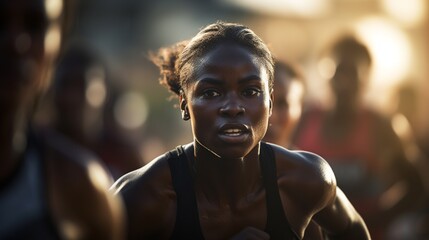 Obraz premium black athlete woman running a race