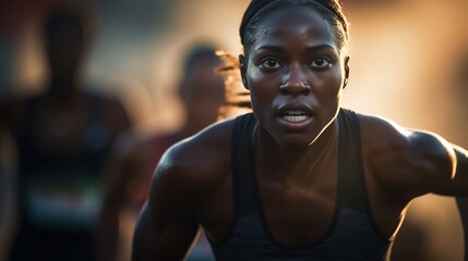 Fototapeta na wymiar black athlete woman running a race