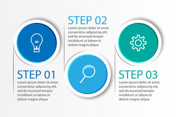 3 step infographic, simple infographic business design with related circle shapes, with lines and colors and symbols. suitable for your business presentation