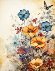 Vintage beautiful decorative flowers background, ai design