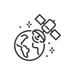 Planet and satellite, linear icon, satellite communications. Line with editable stroke