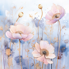 Decorative watercolor flowers background , ai design