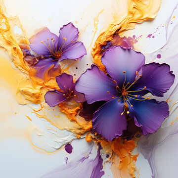 Beautiful decorative purple and gold flowers background, ai design