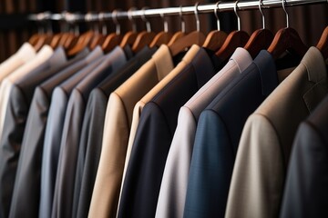 Fototapeta premium A shirts on hang for sale in shop at luxury shopping mall. Generative AI