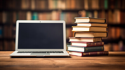 laptop and books on the table