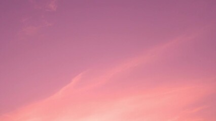 Dawn Pure Coral Pink Sky and Light Feathery Clouds Slow Motion Air Plane Window View, Aerial Drone View. Sunset Clear Pink Orange Skyscraper with Cirrus Clouds Time Lapse, Atmosphere Heaven Firmament.