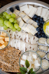plate with various cheeses and snacks
