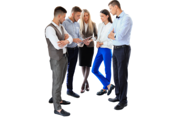 Young professionals work on a transparent background. Business crew working with startup