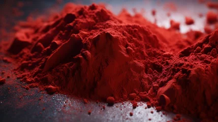 Fotobehang Red algae powder extract on a dark surface © Jovana