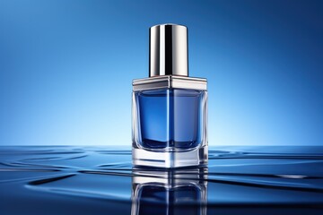 A cosmetic, minimalist blue background, light and shadow 