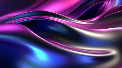 Abstract background of dark metallic holographic liquid metal with mild rainbow reflective waves. Neural network generated image. Not based on any actual pattern or scene. - obrazy, fototapety, plakaty