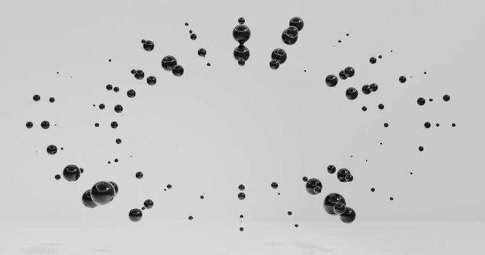 Black and white liquid balls or spheres, abstract sci-fi background with space for text, 3d rendering