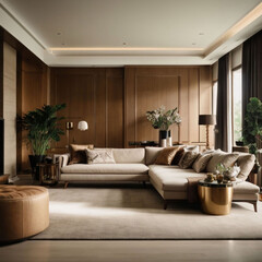 Modern bright interior, home, decor, light, plant, window, apartment. Generative AI
