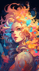 Naklejka premium Hand drawn cartoon illustration of a beautiful spring goddess wearing a wreath on her head 