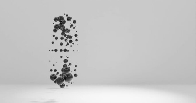 Black and white liquid balls or spheres, abstract sci-fi background with space for text, 3d rendering