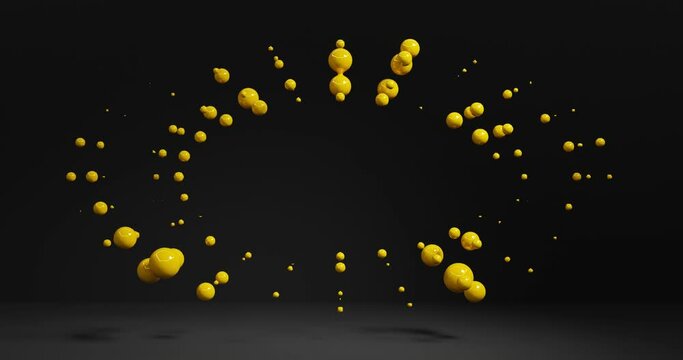 Yellow black liquid balls or spheres, abstract sci-fi background with space for text, 3d rendering