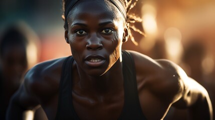Fototapeta na wymiar black athlete woman running a race