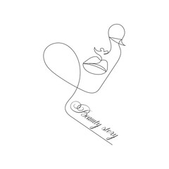 The face of a beautiful woman. In the style of line art, one continuous line. Hand drawing. For decoration, photo, print, interior