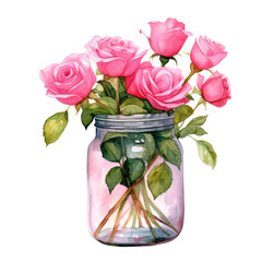 Obraz premium watercolor valentine pink rose clipart