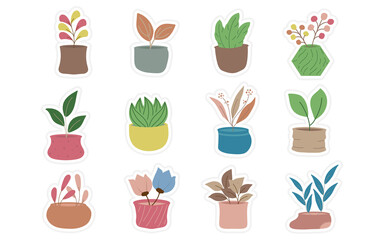 Set of flowers, floral and leaf stickers elements isolated on a white background. Spring stickers for scrapbooking, planner, greeting card and more.