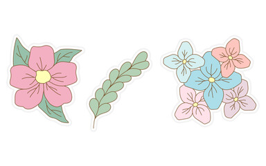 Spring stickers, flowers, floral and leaf stickers for scrapbooking, planner, greeting card and more.