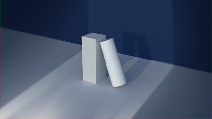 A cosmetics mock-up file through 3D rendering, simple yet tasteful and harmonious background for the product mock-up.
