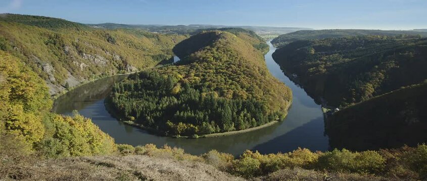 Saar loop at Cloef. A famous view point. Saarschleife, Cloef, Germany, Europe