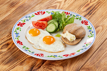 traditional breakfast on the wooden table