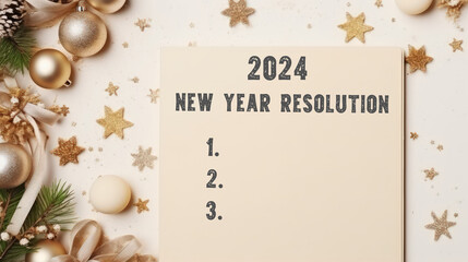 Obraz na płótnie Canvas Hand write down 2024 new year resolution on blank notebook.